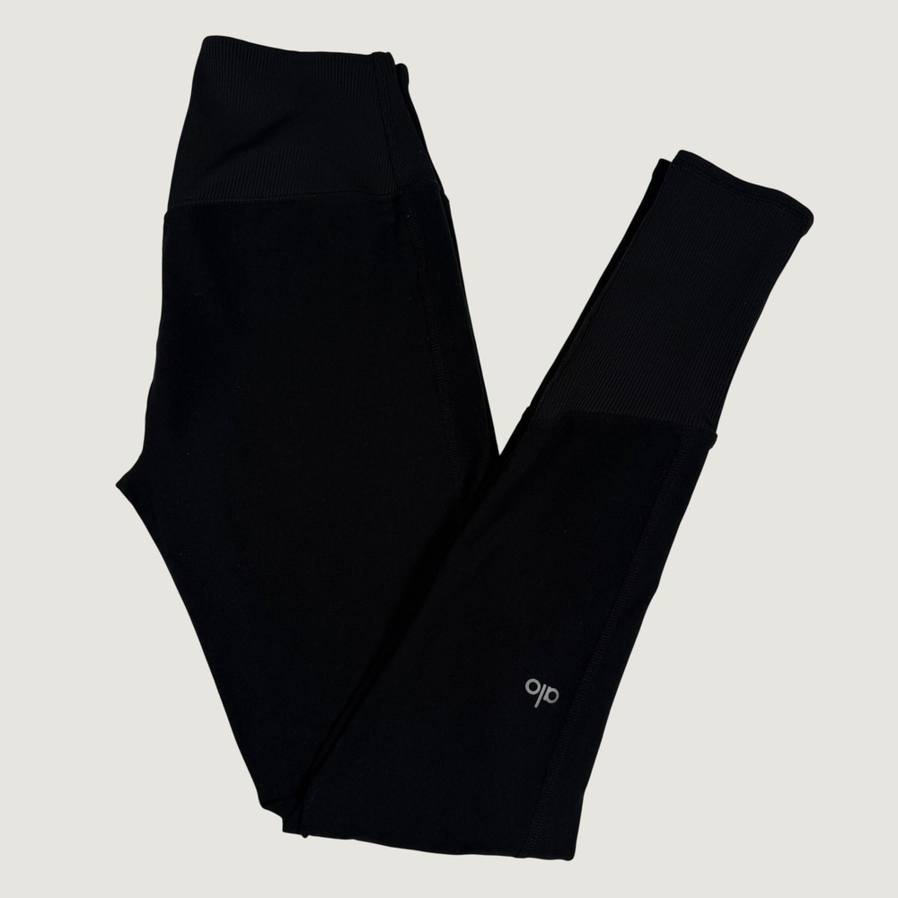 Alo Yoga Women Black Ribbed High Waist Leggings Size Medium